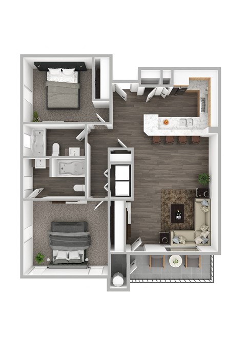 Floor plan for 2 beds, 2 baths, 945 sqft